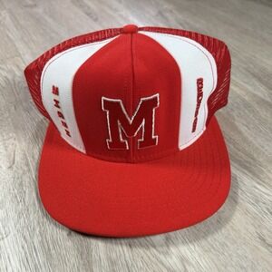 VTG Miami Redskins Snapback Hat College AJD Trucker Cap Red White Made in USA